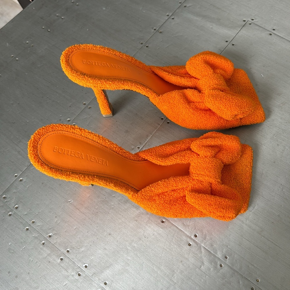 Bottega veneta tangerine orange terry cloth bow sandals pumps sz 39 - Picture 2 of 11